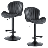 Set of Two Black Faux Leather and Aluminum Adjustable Height Swivel Bar Chairs - HomeRoots - Flyclothing LLC