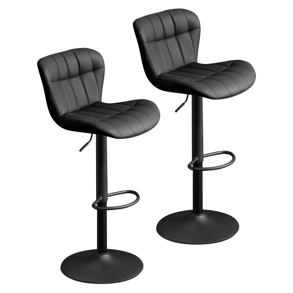 Set of Two Black Faux Leather and Aluminum Adjustable Height Swivel Bar Chairs - HomeRoots - Flyclothing LLC