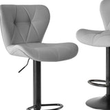 Set of Two Gray and Black Faux Leather and Aluminum Adjustable Height Swivel Bar Chairs - HomeRoots - Flyclothing LLC
