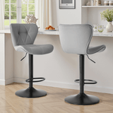 Set of Two Gray and Black Faux Leather and Aluminum Adjustable Height Swivel Bar Chairs - HomeRoots - Flyclothing LLC