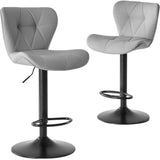 Set of Two Gray and Black Faux Leather and Aluminum Adjustable Height Swivel Bar Chairs - HomeRoots - Flyclothing LLC