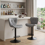 Set of Two Gray and Black Faux Leather and Aluminum Adjustable Height Swivel Bar Chairs - HomeRoots - Flyclothing LLC