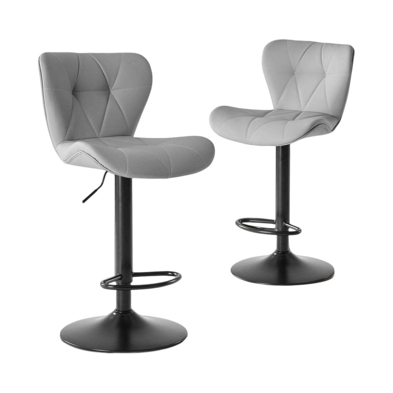 Set of Two Gray and Black Faux Leather and Aluminum Adjustable Height Swivel Bar Chairs - HomeRoots - Flyclothing LLC