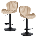 Set of Two Beige and Black Faux Leather and Aluminum Adjustable Height Swivel Bar Chairs - HomeRoots - Flyclothing LLC