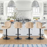 Set of Two Beige and Black Faux Leather and Aluminum Adjustable Height Swivel Bar Chairs - HomeRoots - Flyclothing LLC