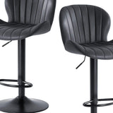 Set of Two Black Faux Leather and Aluminum Adjustable Height Swivel Bar Chairs - HomeRoots - Flyclothing LLC