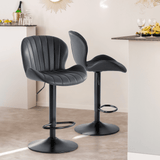 Set of Two Black Faux Leather and Aluminum Adjustable Height Swivel Bar Chairs - HomeRoots - Flyclothing LLC
