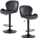 Set of Two Black Faux Leather and Aluminum Adjustable Height Swivel Bar Chairs - HomeRoots - Flyclothing LLC