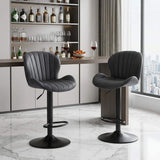 Set of Two Black Faux Leather and Aluminum Adjustable Height Swivel Bar Chairs - HomeRoots - Flyclothing LLC