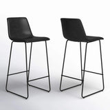 Set of Two 26" Black Faux Leather and Aluminum Counter Height Bar Chairs - HomeRoots - Flyclothing LLC