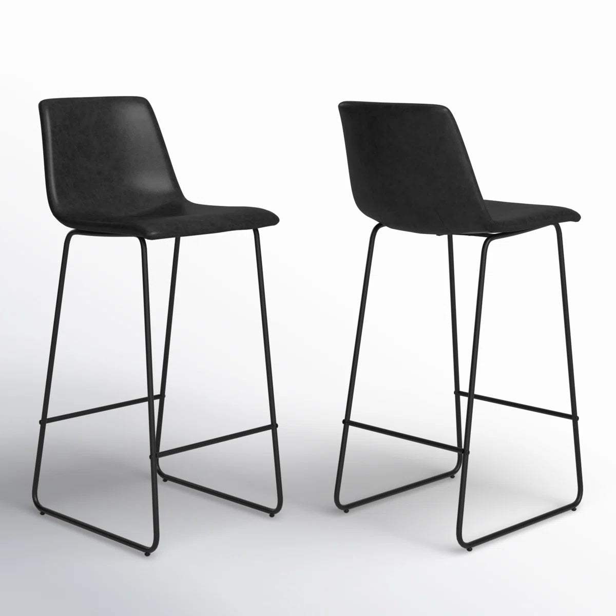 Set of Two 26" Black Faux Leather and Aluminum Counter Height Bar Chairs - HomeRoots - Flyclothing LLC