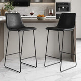 Set of Two 26" Black Faux Leather and Aluminum Counter Height Bar Chairs - HomeRoots - Flyclothing LLC