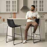 Set of Two 29" Black Faux Leather and Aluminum Bar Height Bar Chairs - HomeRoots - Flyclothing LLC