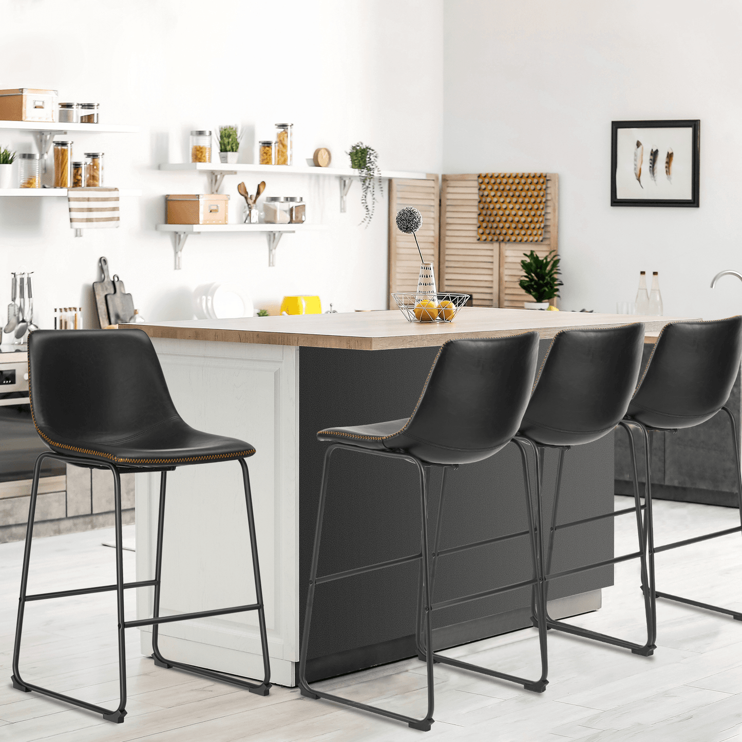 Set of Two 29" Black Faux Leather and Aluminum Bar Height Bar Chairs - HomeRoots - Flyclothing LLC