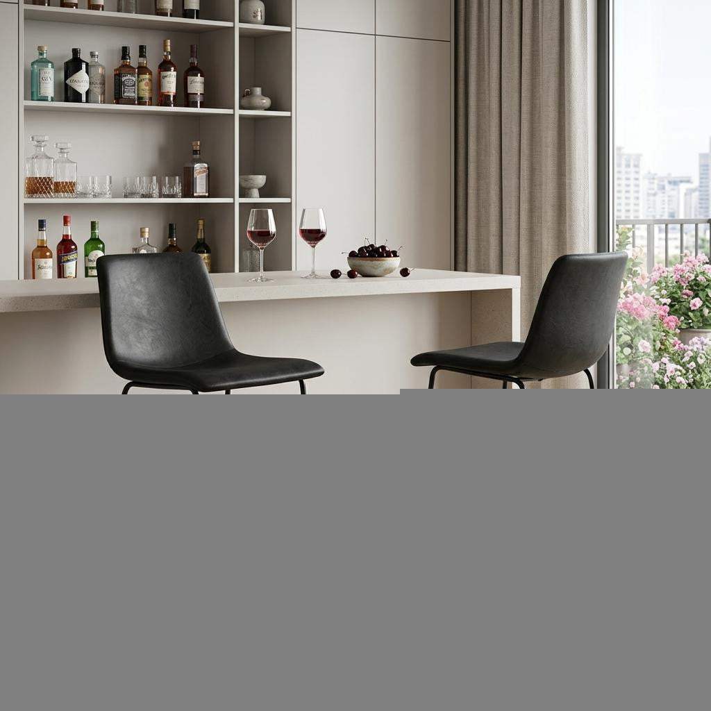 Set of Two 29" Black Faux Leather and Aluminum Bar Height Bar Chairs - HomeRoots - Flyclothing LLC