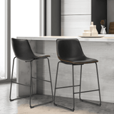 Set of Two 29" Black Faux Leather and Aluminum Bar Height Bar Chairs - HomeRoots - Flyclothing LLC