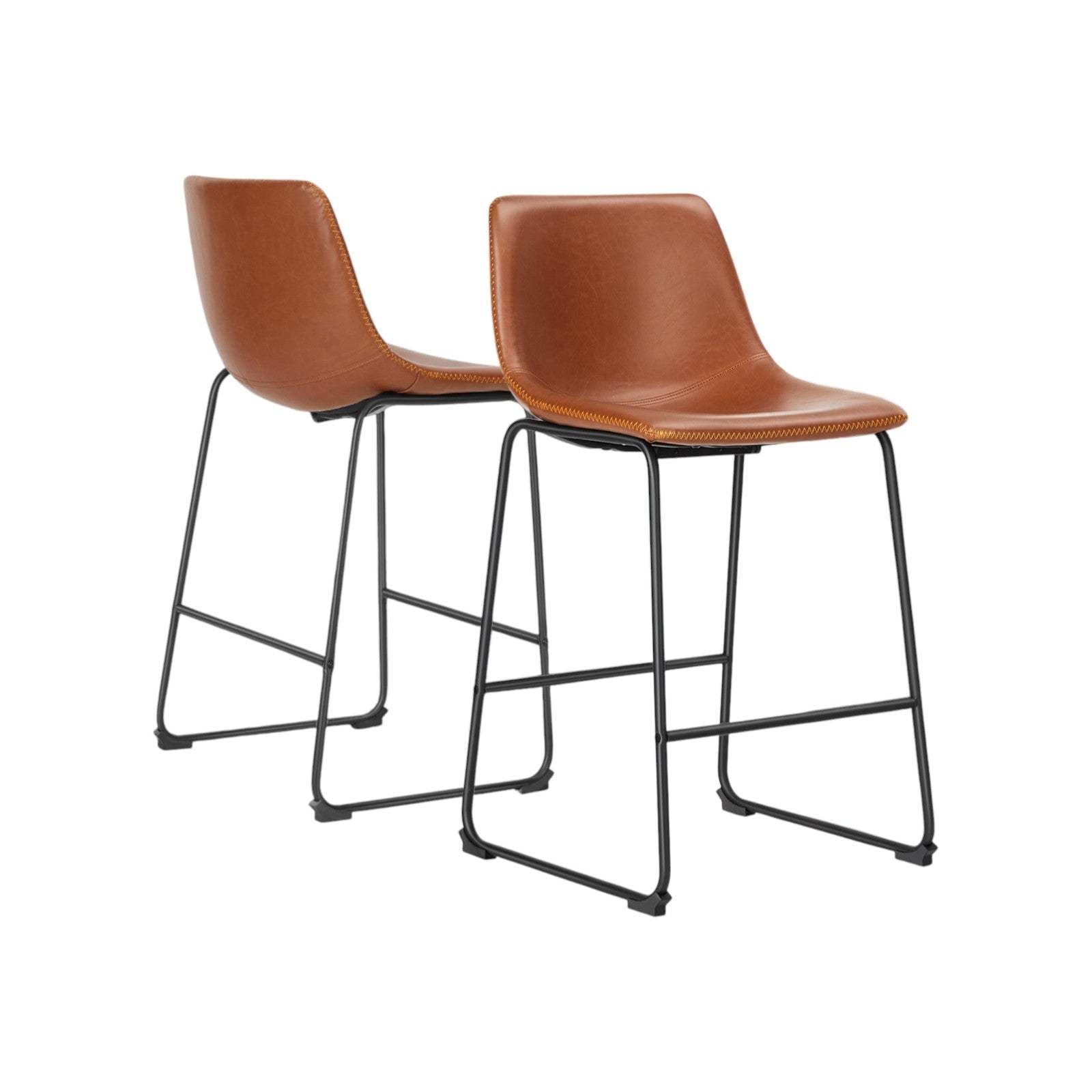 Set of Two 26" Brown and Black Faux Leather and Aluminum Counter Height Bar Chairs - HomeRoots - Flyclothing LLC