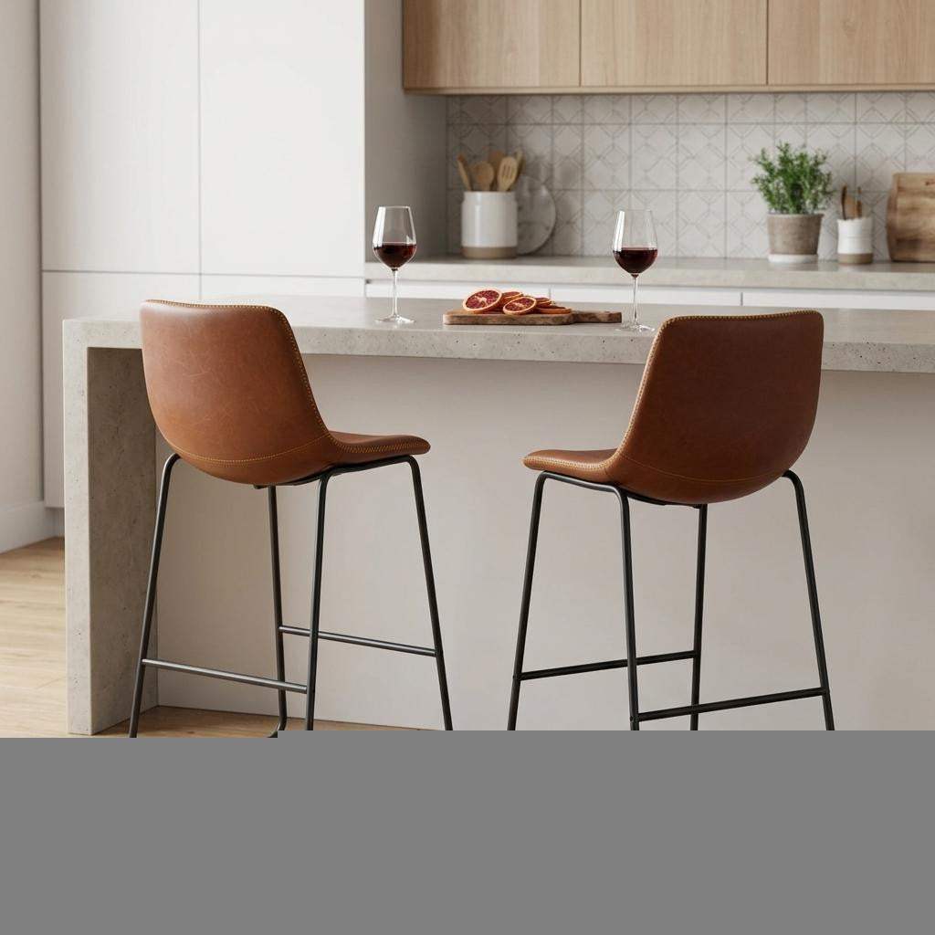 Set of Two 26" Brown and Black Faux Leather and Aluminum Counter Height Bar Chairs - HomeRoots - Flyclothing LLC