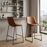 Set of Two 29" Brown and Black Faux Leather and Aluminum Bar Height Bar Chairs - HomeRoots - Flyclothing LLC