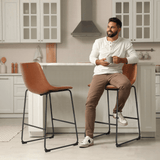 Set of Two 29" Brown and Black Faux Leather and Aluminum Bar Height Bar Chairs - HomeRoots - Flyclothing LLC