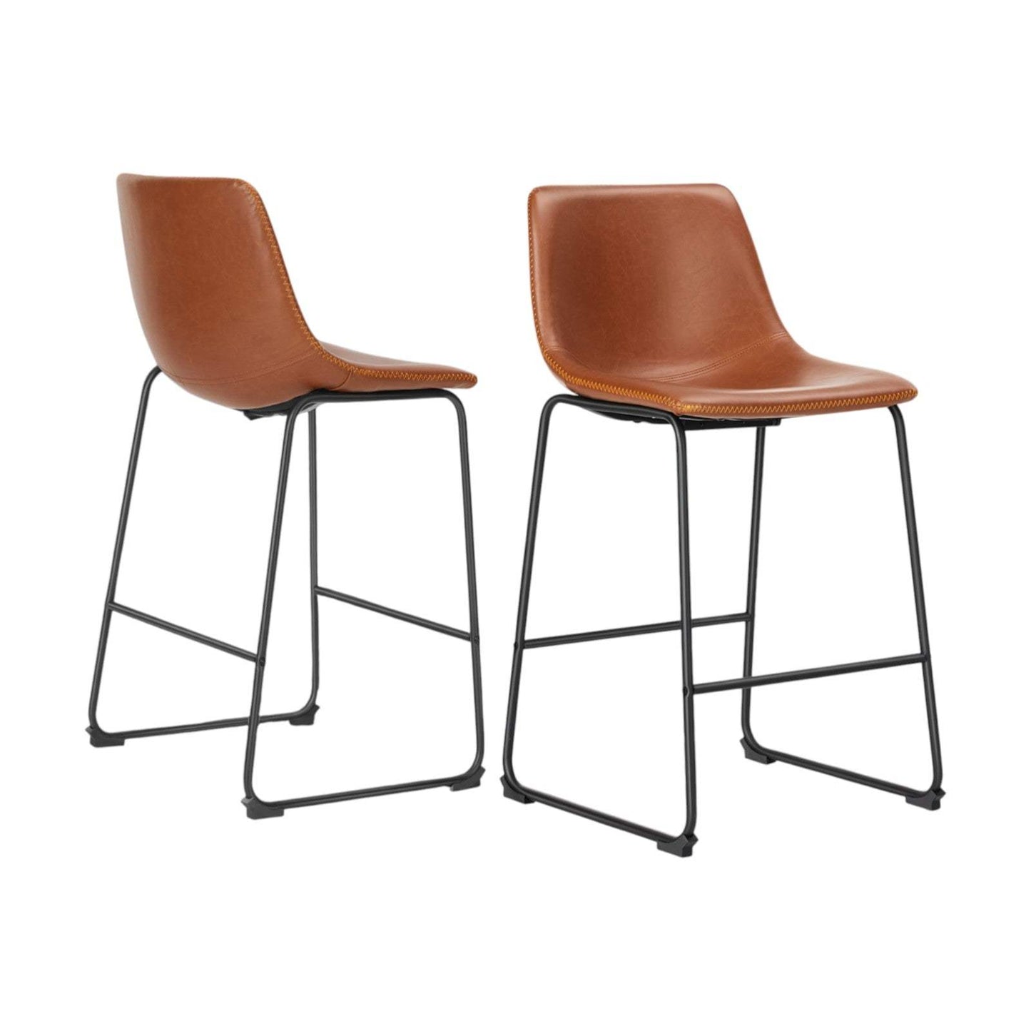 Set of Two 29" Brown and Black Faux Leather and Aluminum Bar Height Bar Chairs - HomeRoots - Flyclothing LLC