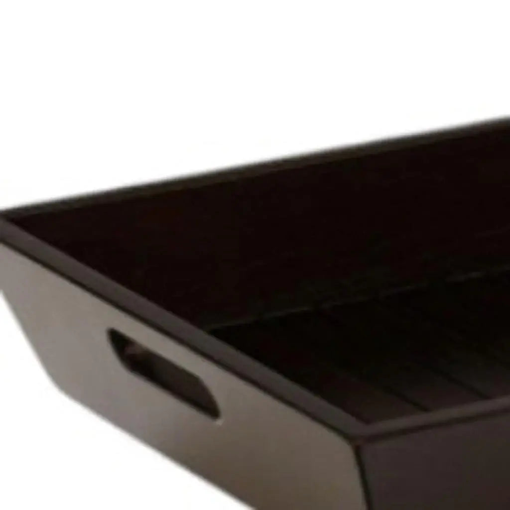 26" Black Solid Wood Handmade Serving Tray With Handles - Homeroots - Flyclothing LLC