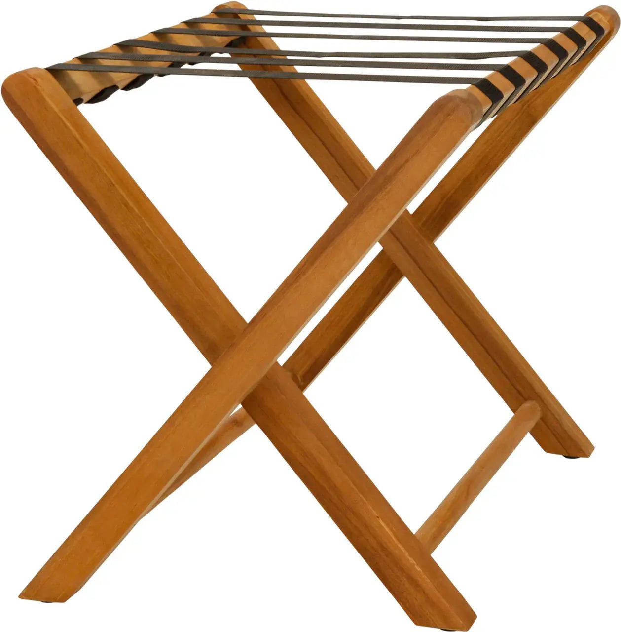 Natural Solid Wood Folding Luggage Rack With Black Straps - Homeroots - Flyclothing LLC