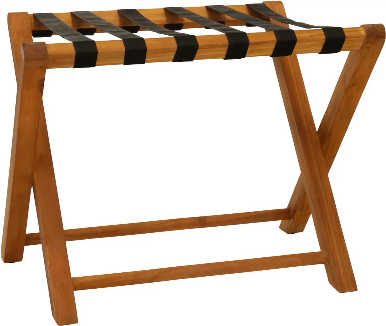 Natural Solid Wood Folding Luggage Rack With Black Straps - Homeroots - Flyclothing LLC