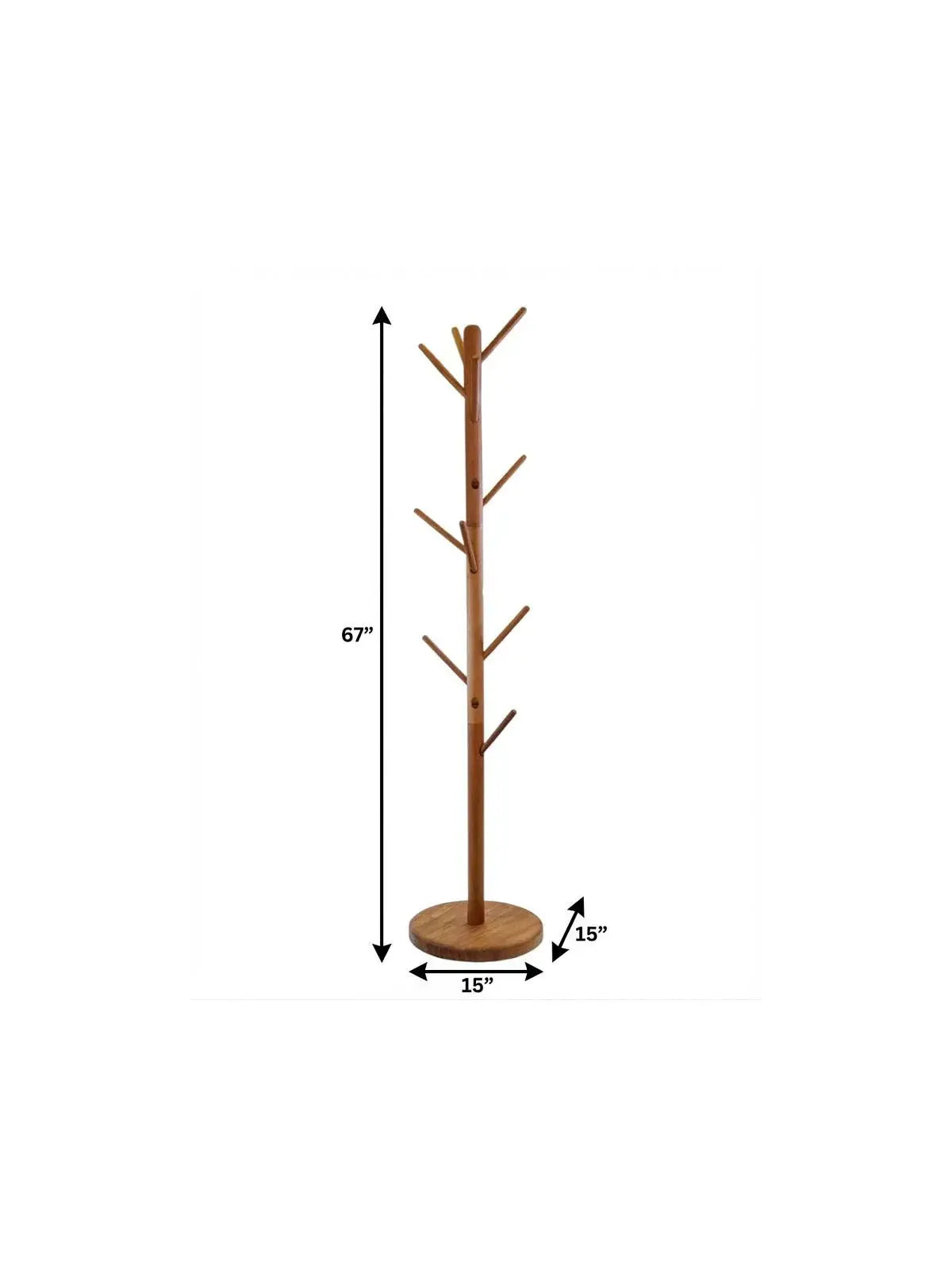 67" Brown Solid Wood Ten Hook Freestanding Coat Rack - Homeroots - Flyclothing LLC