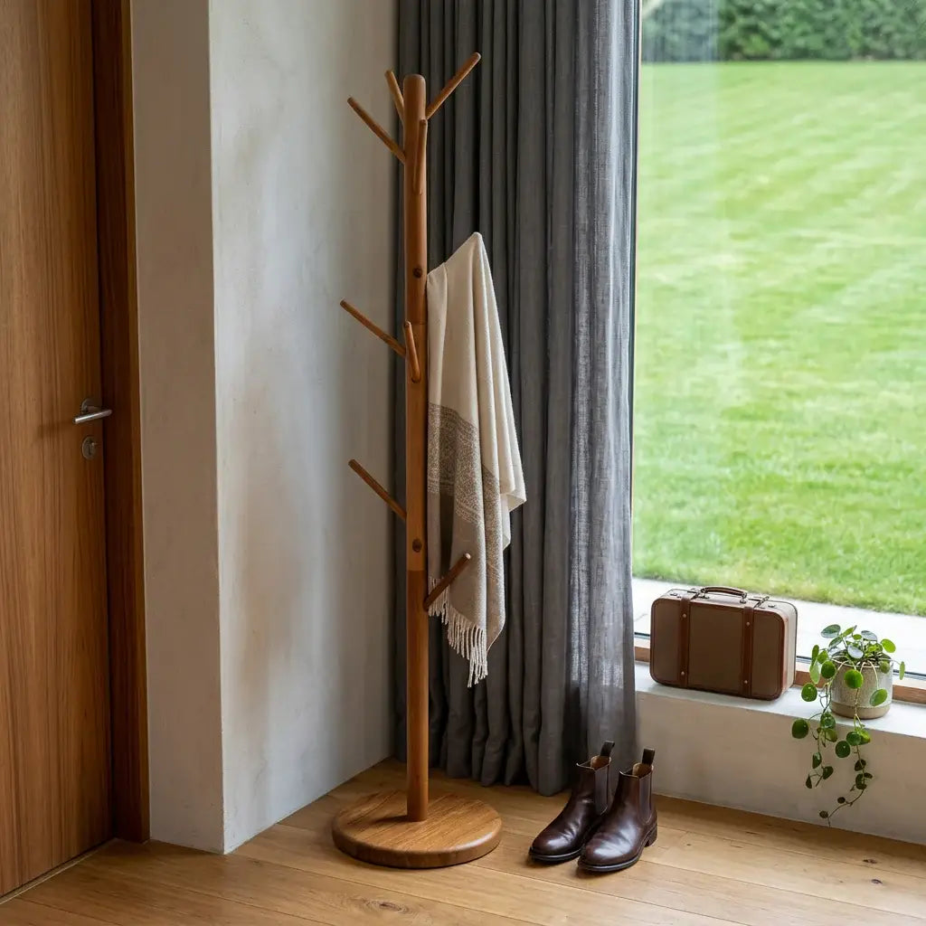 67" Brown Solid Wood Ten Hook Freestanding Coat Rack - Homeroots - Flyclothing LLC