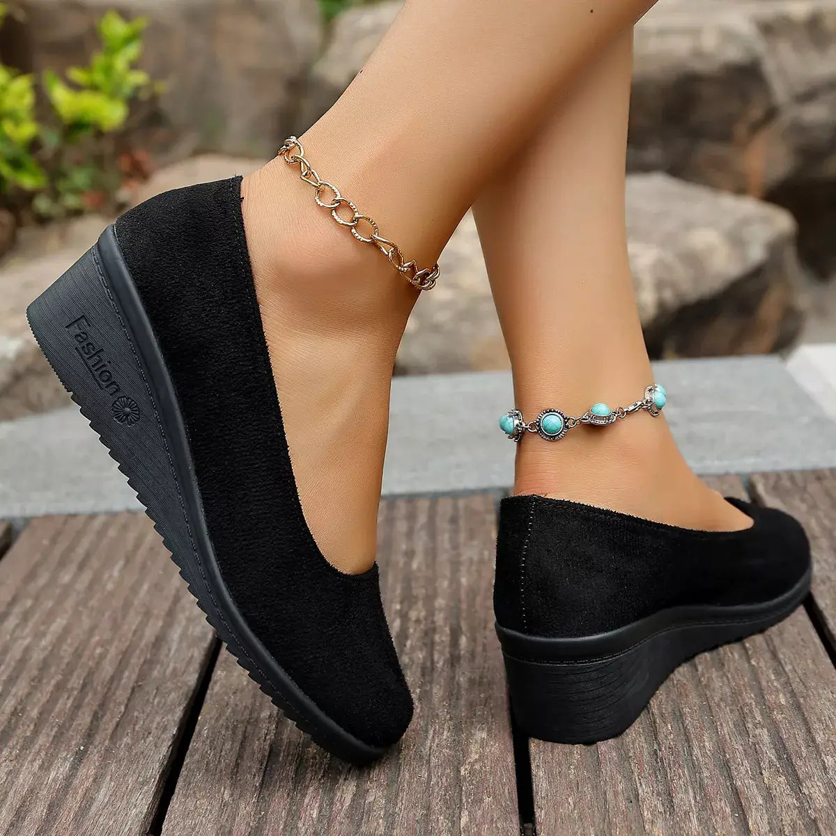 Wedge Heel Slip-On Loafers - Trendsi - Flyclothing LLC