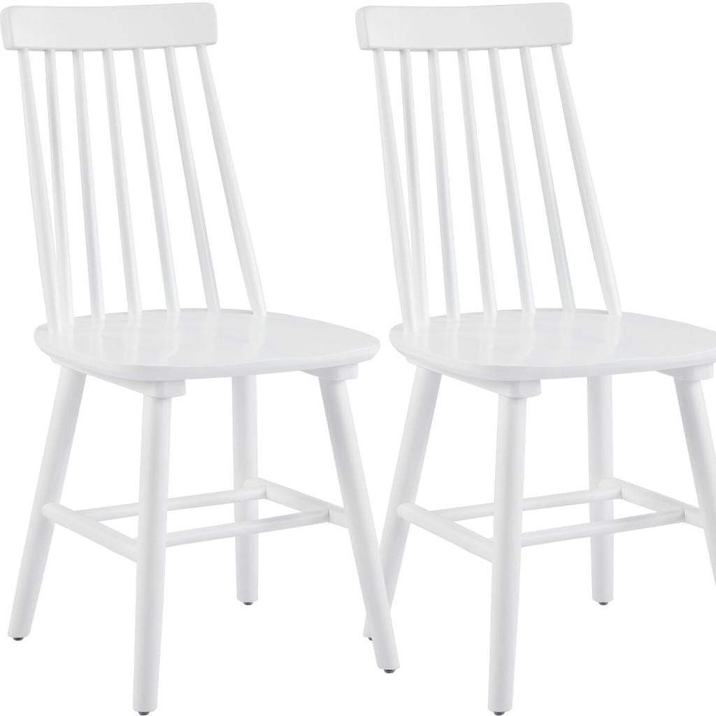 Set of Two White Solid Wood Windsor Back Dining Side Chairs - HomeRoots - Flyclothing LLC