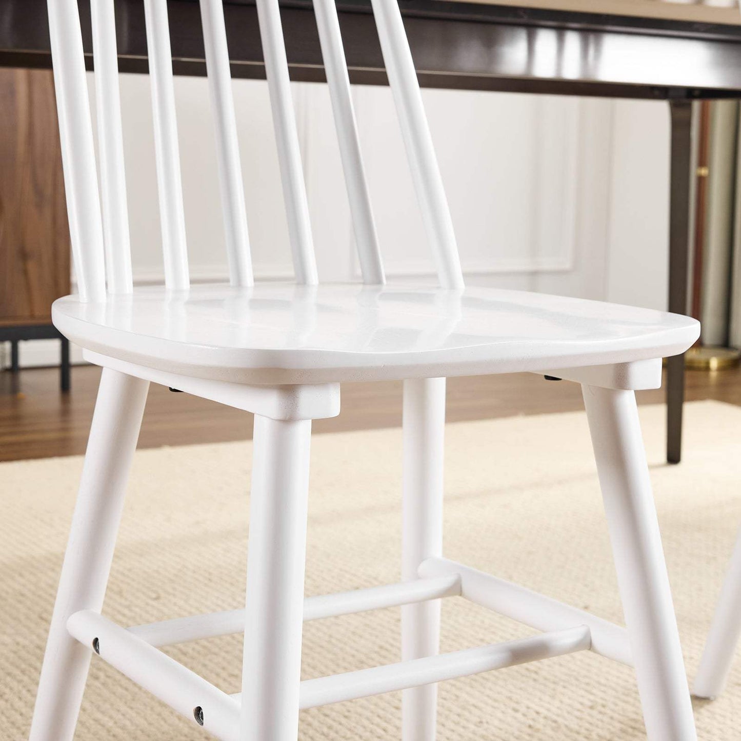Set of Two White Solid Wood Windsor Back Dining Side Chairs - HomeRoots - Flyclothing LLC