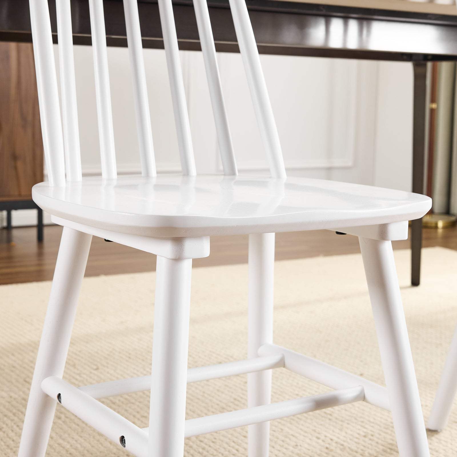 Set of Two White Solid Wood Windsor Back Dining Side Chairs - HomeRoots - Flyclothing LLC