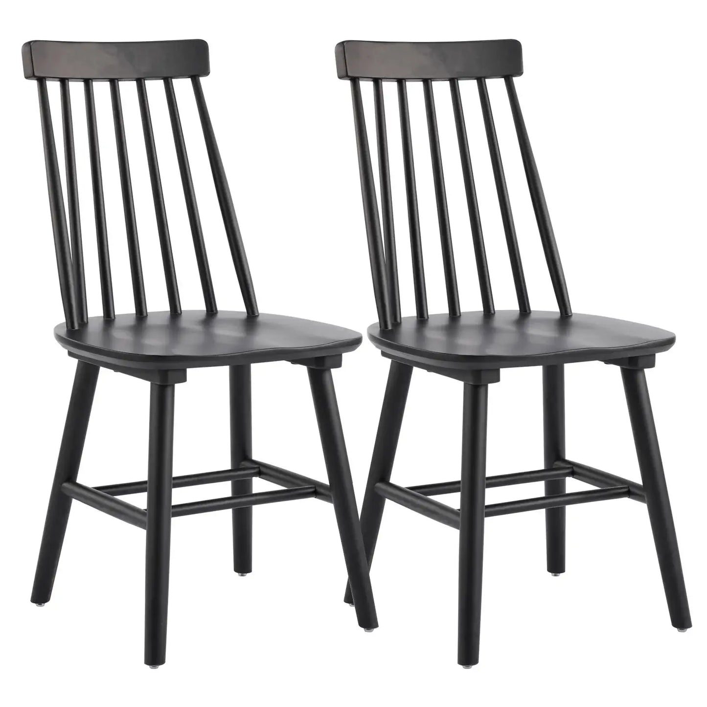 Set of Two Black Solid Wood Windsor Back Dining Side Chairs - Homeroots - Flyclothing LLC