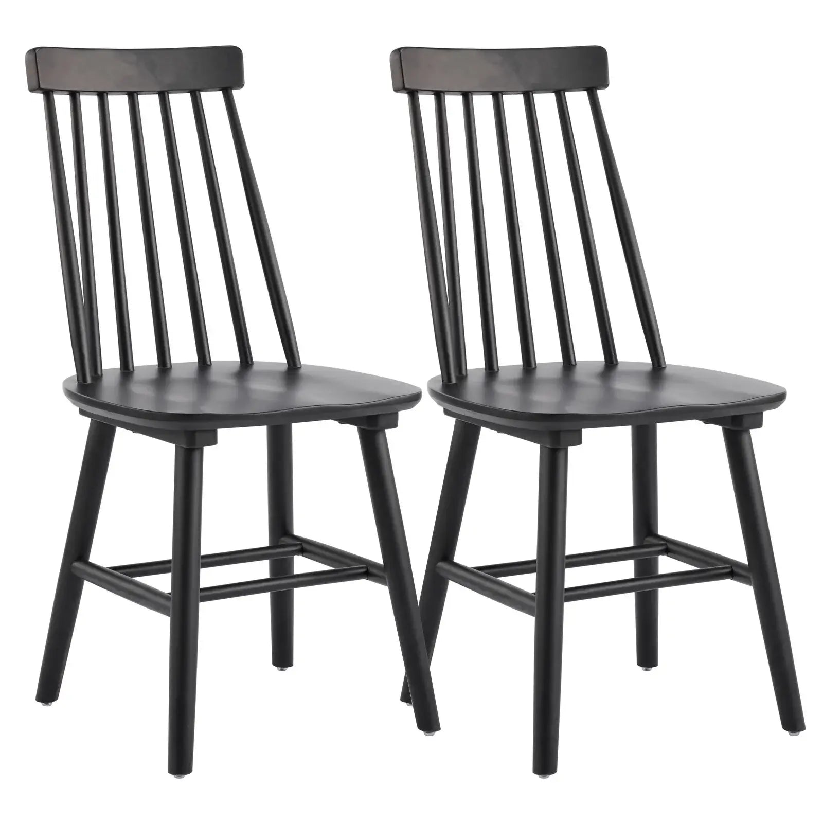 Set of Two Black Solid Wood Windsor Back Dining Side Chairs - Homeroots - Flyclothing LLC