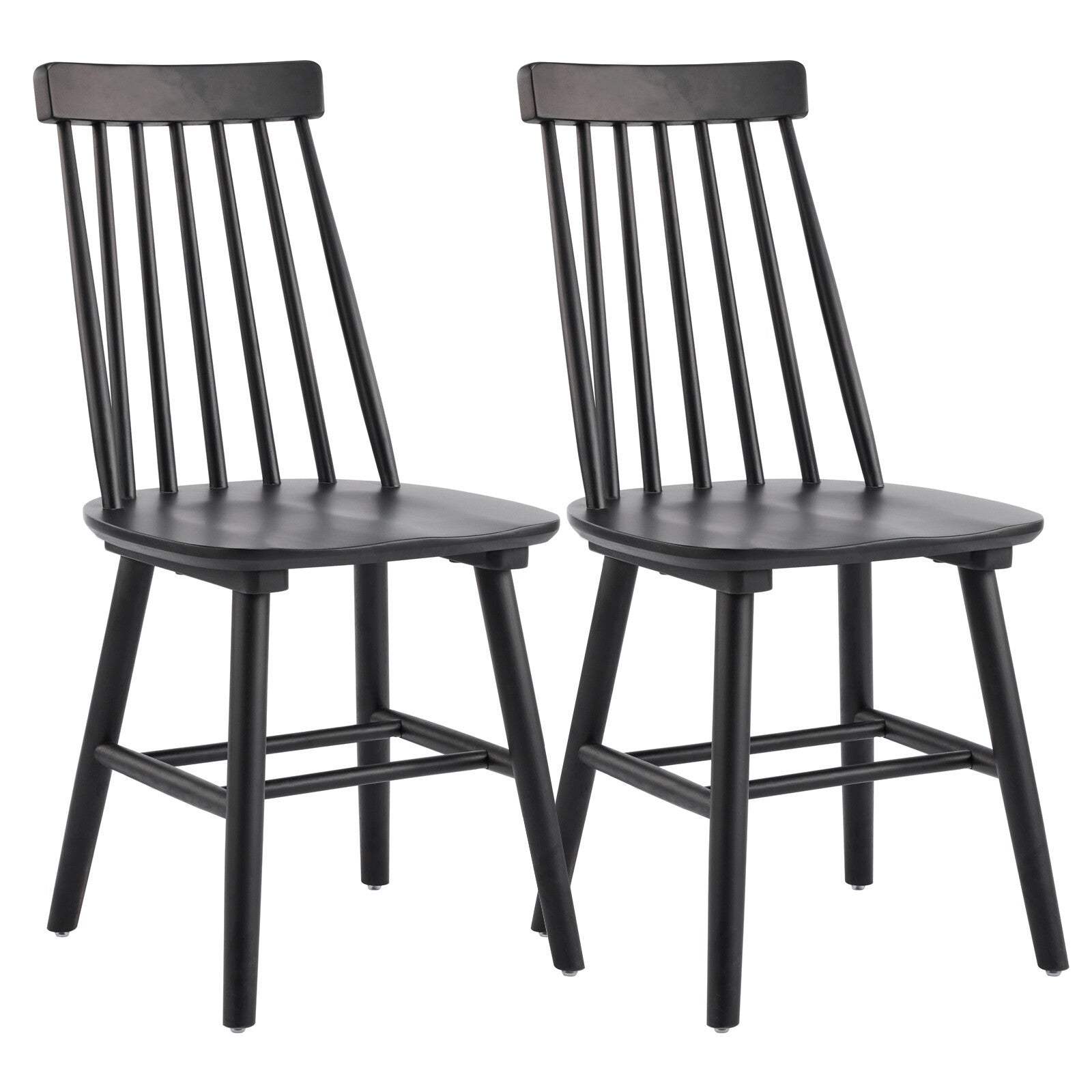 Set of Two Black Solid Wood Windsor Back Dining Side Chairs - HomeRoots - Flyclothing LLC