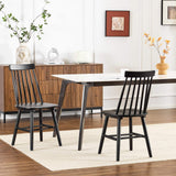 Set of Two Black Solid Wood Windsor Back Dining Side Chairs - HomeRoots - Flyclothing LLC