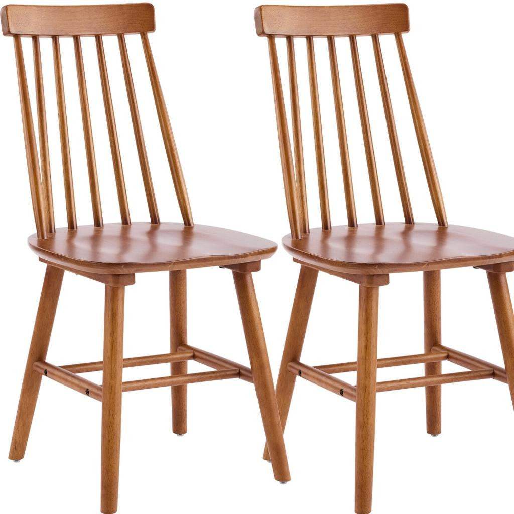Set of Two Walnut Solid Wood Windsor Back Dining Side Chairs - HomeRoots - Flyclothing LLC