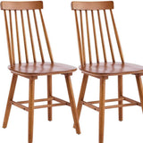Set of Two Walnut Solid Wood Windsor Back Dining Side Chairs - HomeRoots - Flyclothing LLC