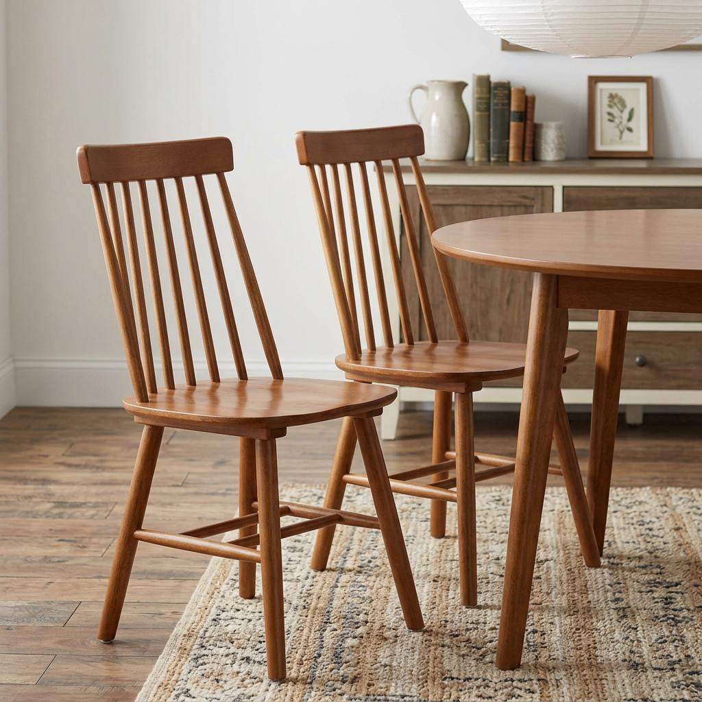 Set of Two Walnut Solid Wood Windsor Back Dining Side Chairs - HomeRoots - Flyclothing LLC