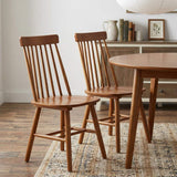 Set of Two Walnut Solid Wood Windsor Back Dining Side Chairs - HomeRoots - Flyclothing LLC