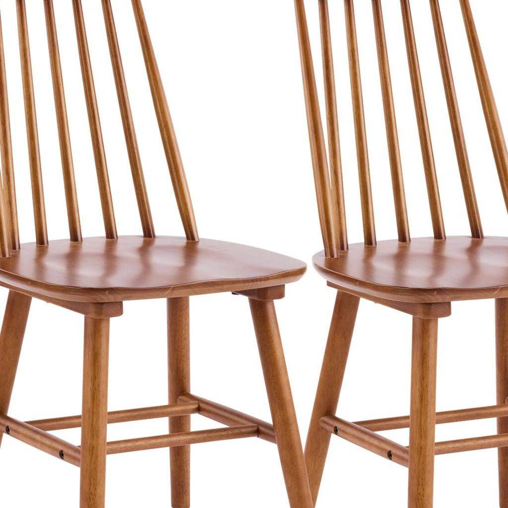 Set of Two Walnut Solid Wood Windsor Back Dining Side Chairs - HomeRoots - Flyclothing LLC