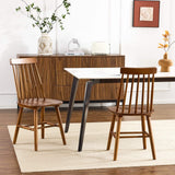 Set of Two Walnut Solid Wood Windsor Back Dining Side Chairs - HomeRoots - Flyclothing LLC