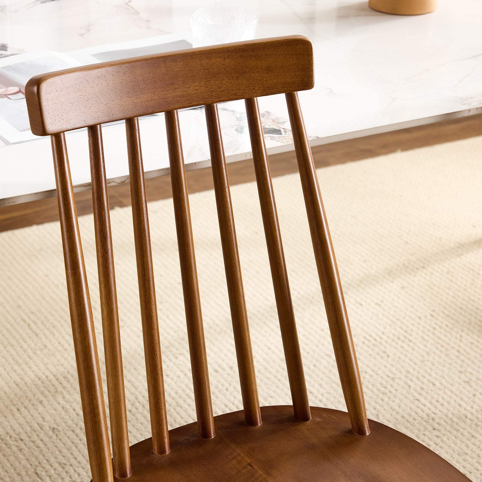 Set of Two Walnut Solid Wood Windsor Back Dining Side Chairs - HomeRoots - Flyclothing LLC