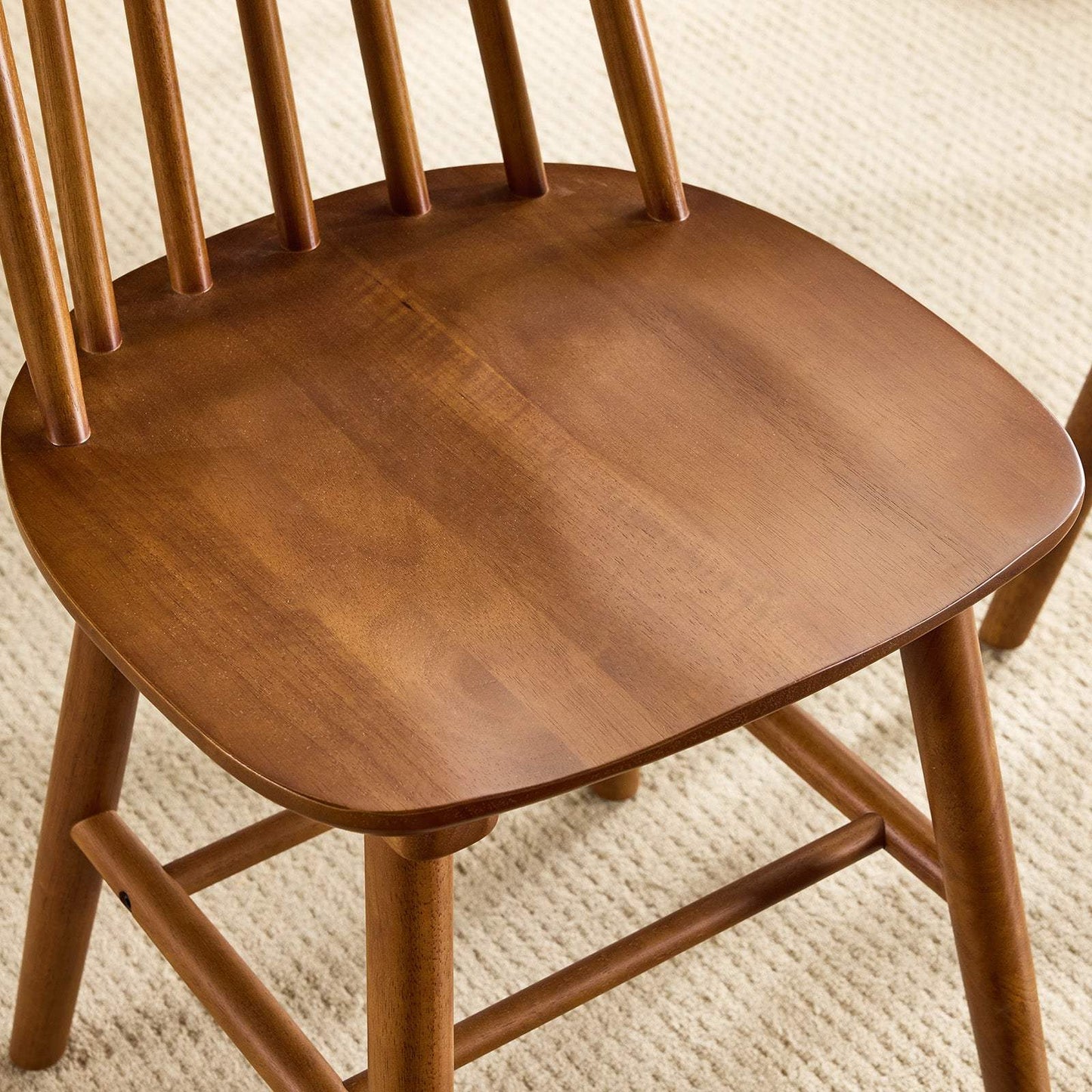 Set of Two Walnut Solid Wood Windsor Back Dining Side Chairs - HomeRoots - Flyclothing LLC