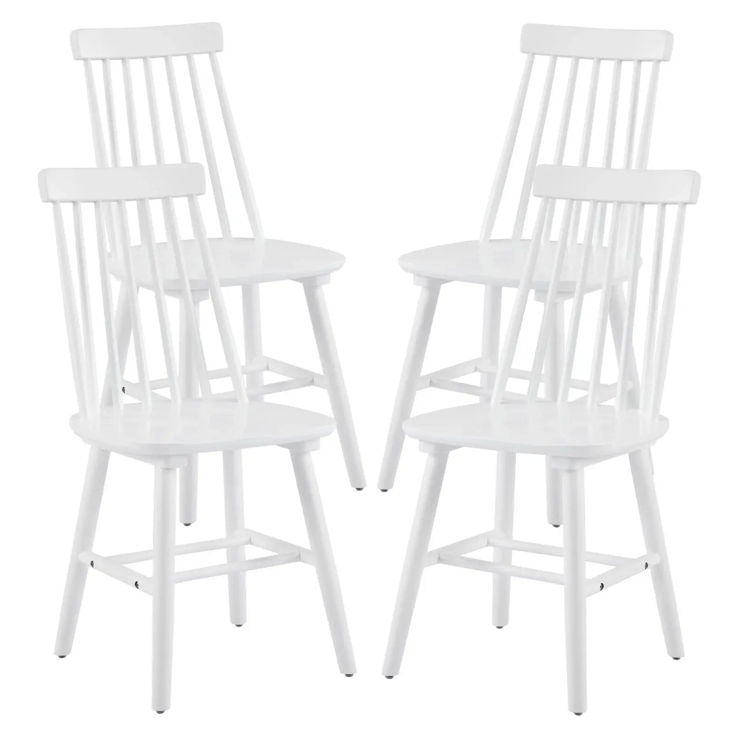 Set of Four White Solid Wood Windsor Back Dining Side Chairs - Homeroots - Flyclothing LLC