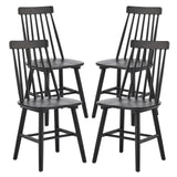 Set of Four Black Solid Wood Windsor Back Dining Side Chairs
