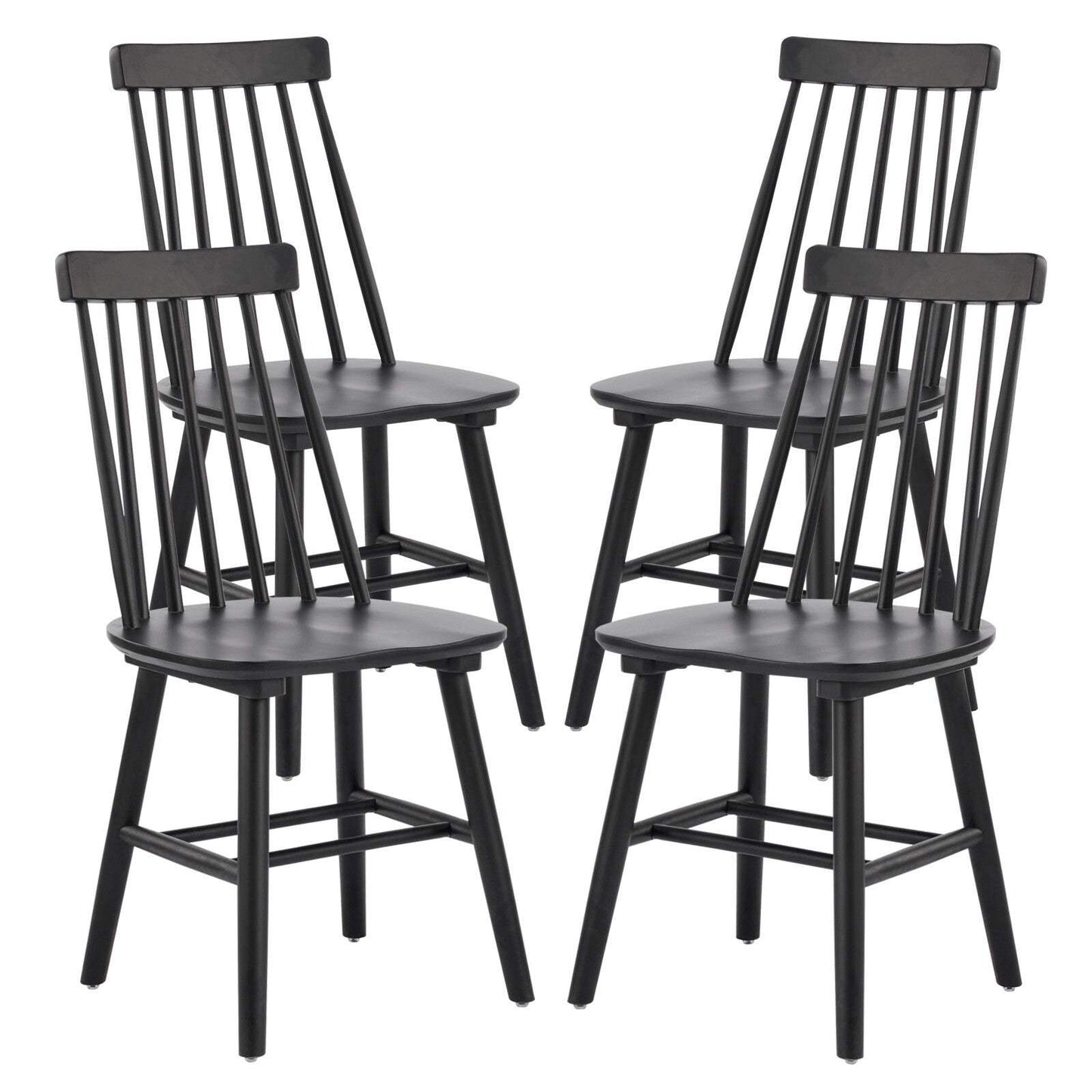 Set of Four Black Solid Wood Windsor Back Dining Side Chairs - HomeRoots - Flyclothing LLC