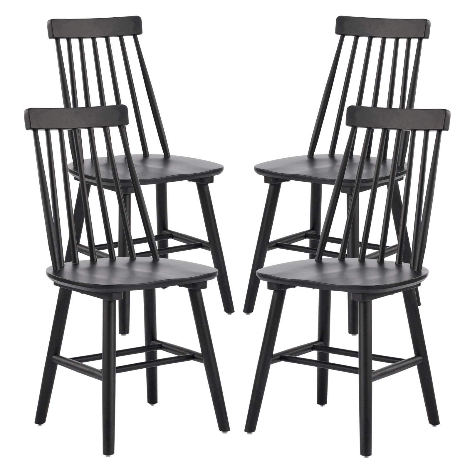 Set of Four Black Solid Wood Windsor Back Dining Side Chairs - HomeRoots - Flyclothing LLC